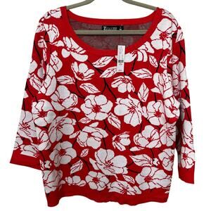 7th Ave. NY & Co. New WT Women’s Sweater Sz XL Red/Black/White‎ 3/4 Sleeve